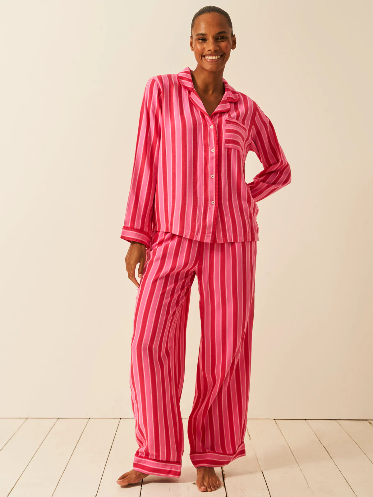 Soft Brushed Woven Pyjama Top - Candy Pop Stripe - Image 4