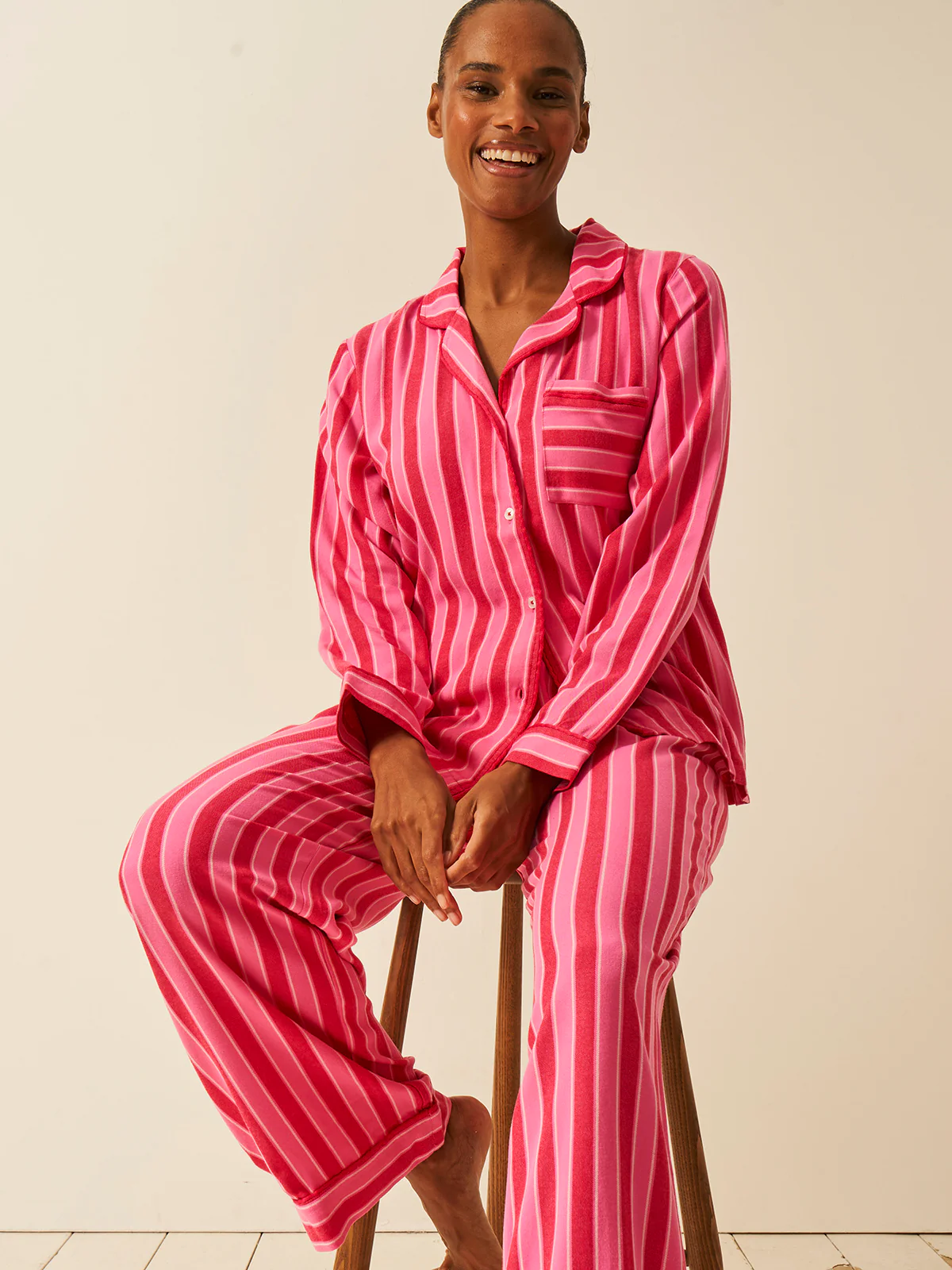 Soft Brushed Woven Pyjama Top - Candy Pop Stripe - Image 5