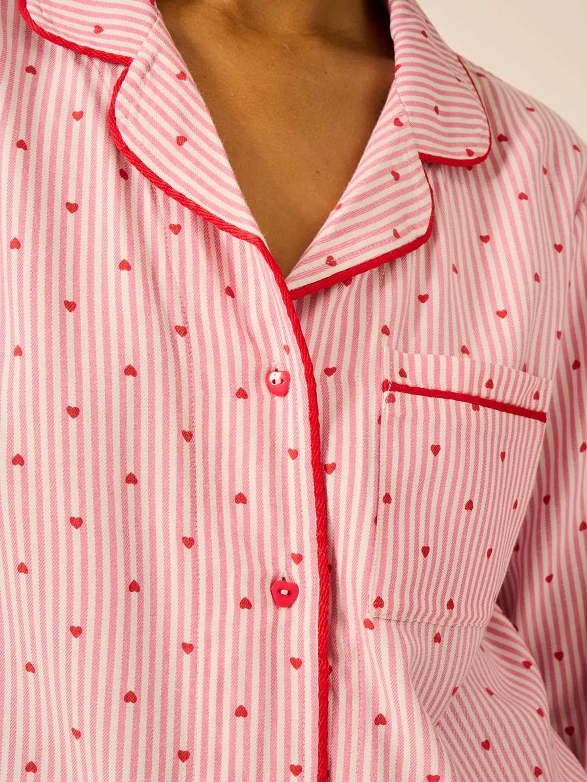 Soft Brushed Woven Pyjama Top - Hearts - Image 3