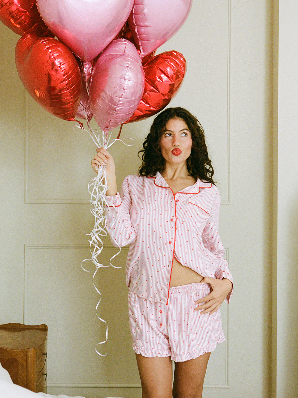 Soft Brushed Woven Frill Pyjama Shorts - Hearts - Image 6