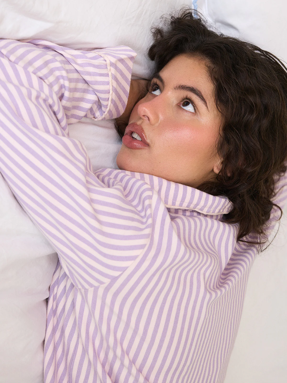 Soft Brushed Woven Pyjama Top -  Lavender Haze Stripe - Image 12
