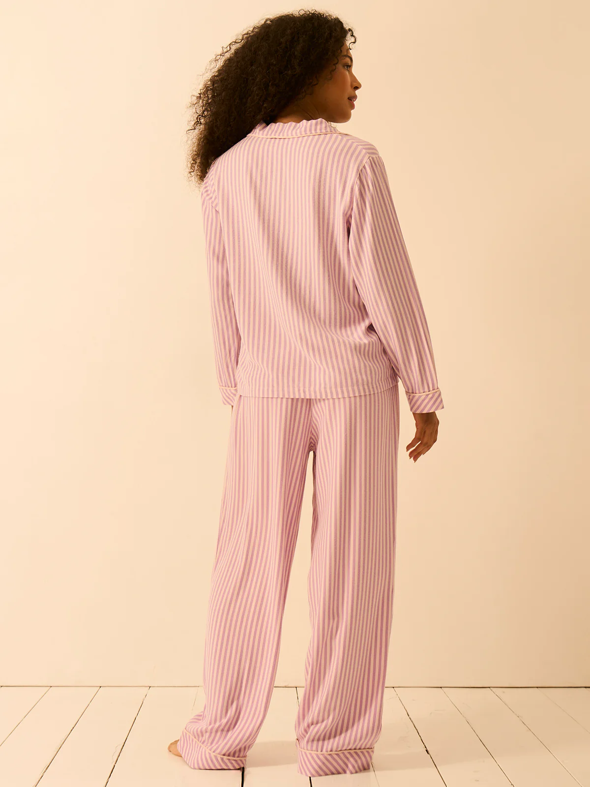 Soft Brushed Woven Pyjama Top -  Lavender Haze Stripe - Image 3