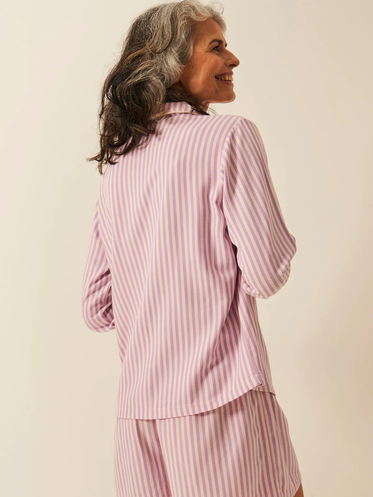 Soft Brushed Woven Pyjama Top -  Lavender Haze Stripe - Image 8
