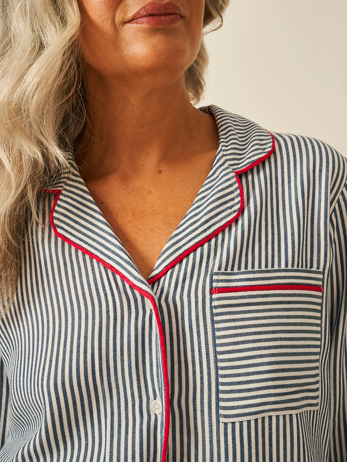 Soft Brushed Woven Pyjama Top - Midnight Stripe - Image 10