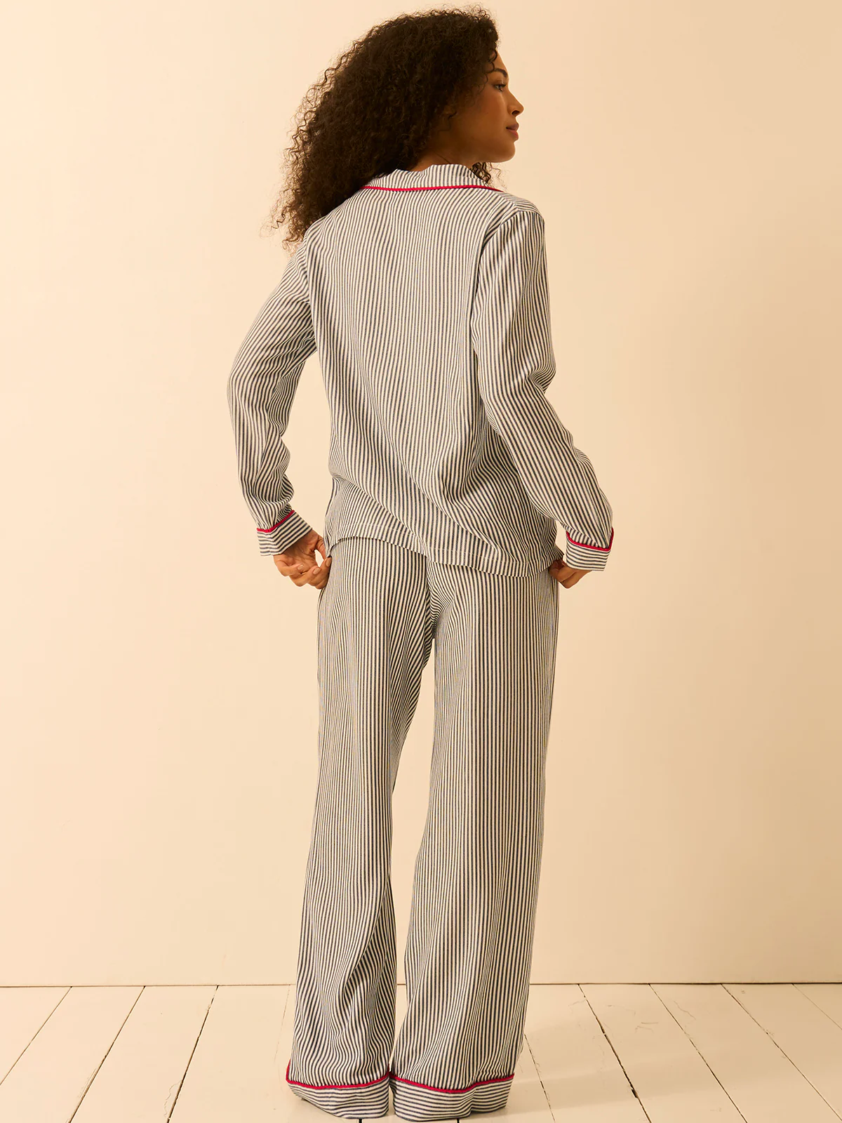 Soft Brushed Woven Pyjama Top - Midnight Stripe - Image 4