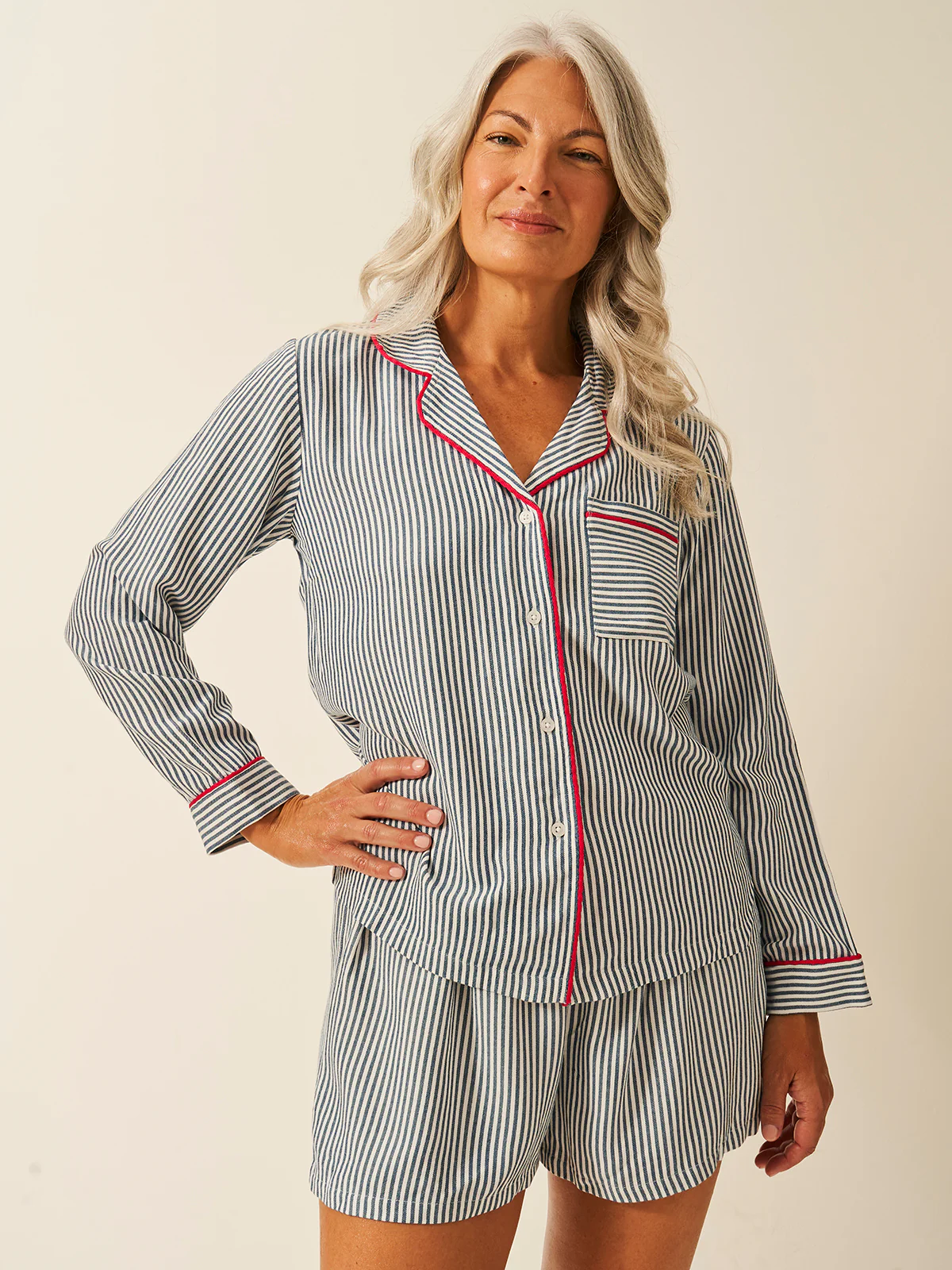 Soft Brushed Woven Pyjama Top - Midnight Stripe - Image 6