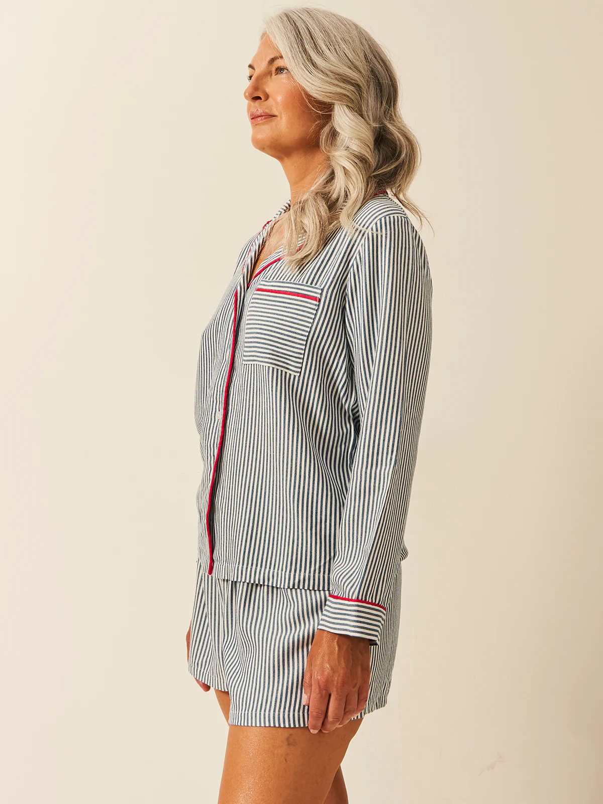 Soft Brushed Woven Pyjama Top - Midnight Stripe - Image 8