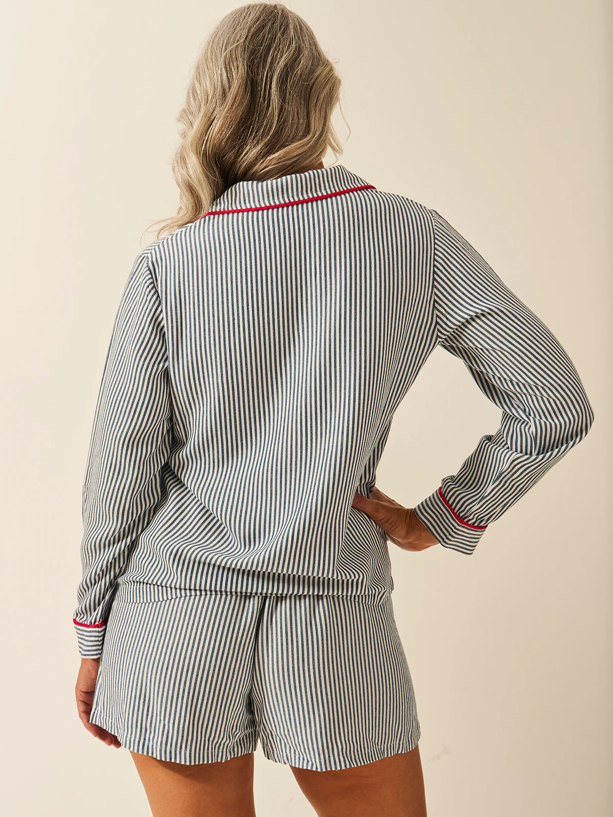 Soft Brushed Woven Pyjama Top - Midnight Stripe - Image 9