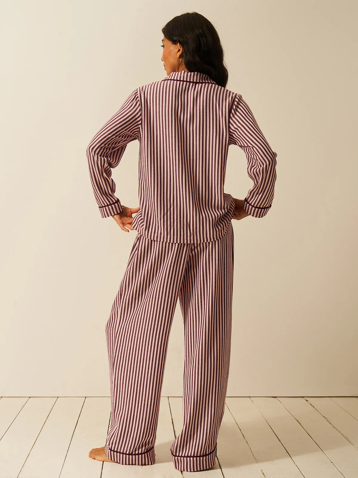 Soft Brushed Woven Pyjama Top - Noir Nights & Pink Stripe - Image 4