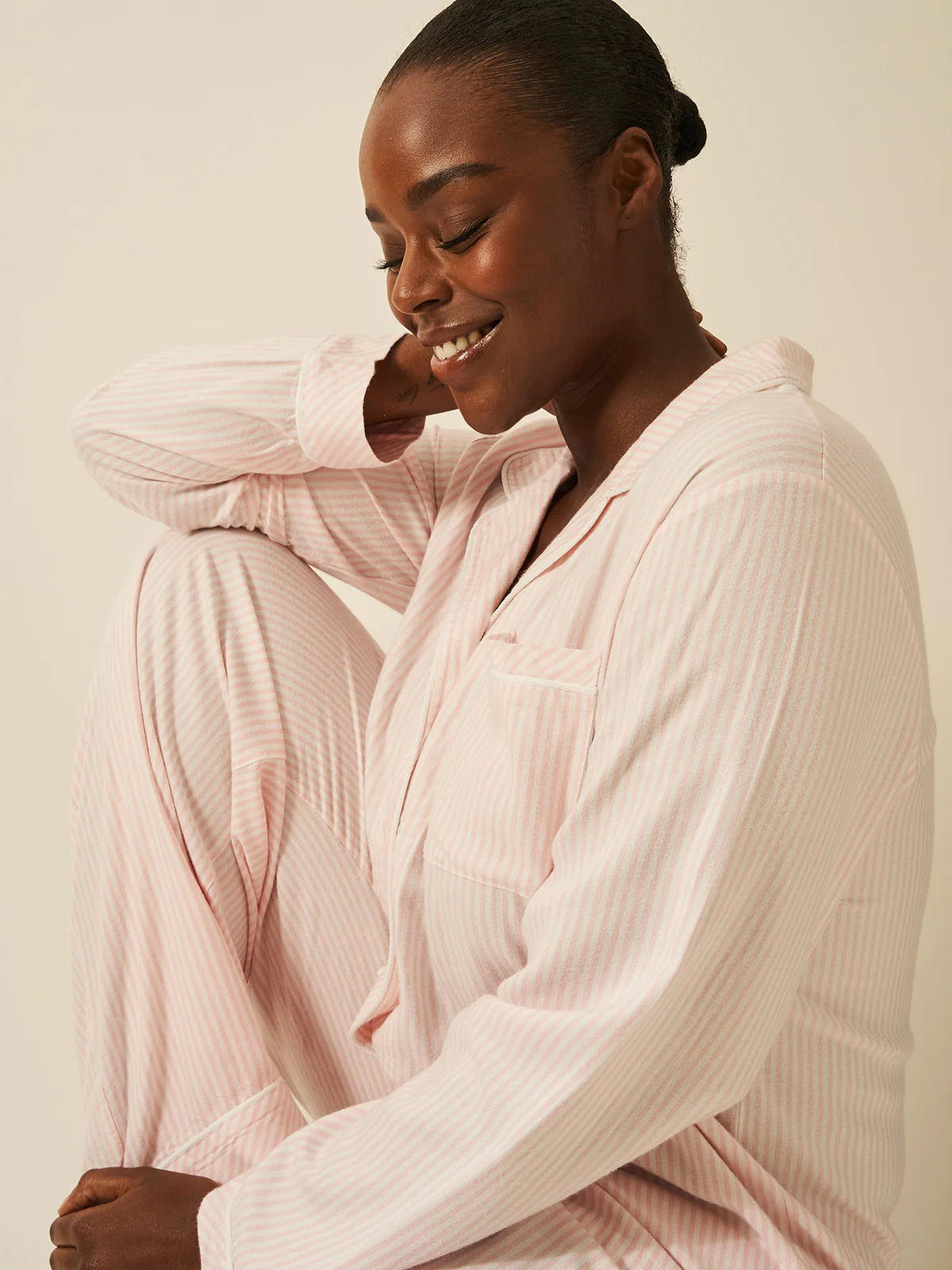Soft Brushed Woven Pyjama Top - Pink Stripe - Image 5