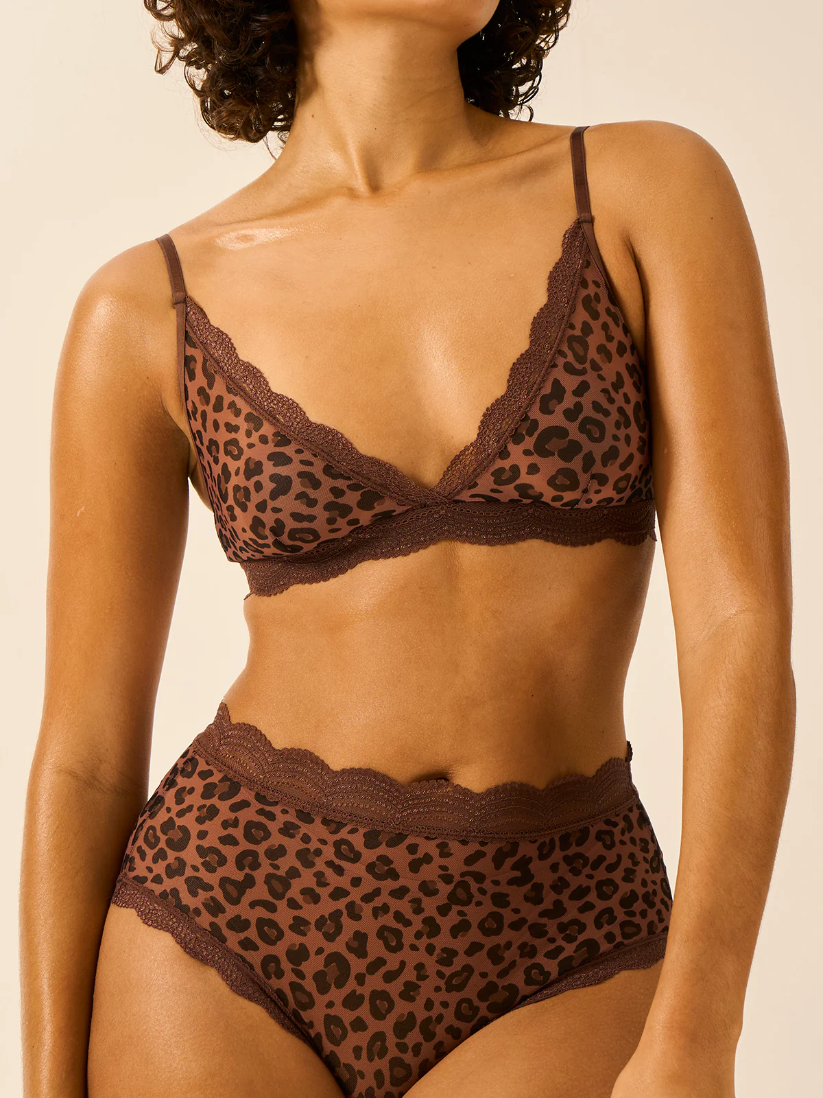 Triangle Lace Mesh Bra - Chocolate Leopard - Image 4
