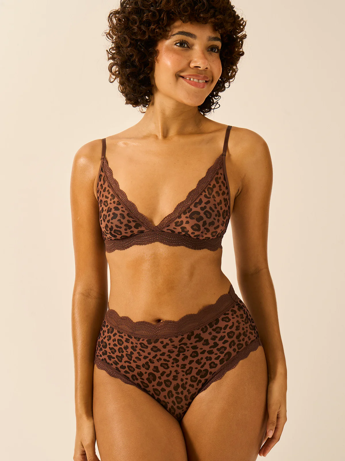 Triangle Lace Mesh Bra - Chocolate Leopard - Image 6